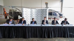 Leading industry players sign the Letter of Intent for Rotorcraft Asia 2017, the premier dedicated event for the global civil helicopter industry. (From left to right: Mr Loh Ngee Sing, Honeywell Aerospace; Mr Sameer A. Rehman, Bell Helicopter Asia (Pte) Ltd; Mr Leck Chet Lam, Experia Events Pte Ltd; Mr Lionel Sinai-Sinelnikoff, Airbus Helicopters Southeast Asia Pte Ltd; Mr Matthieu Pere, SAFRAN Turbomeca Asia Pacific and Mr Raghunath Reddy, StandardAero)