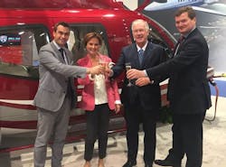 Pictured Left to Right: Patrick Moulay, Bell Helicopter’s vice president of Global Sales and Marketing, Nataly Langner, Dr. Ernst Langner and Atlas Air Service’s CEO Nicolas von Mende. Pictured Left to Right: Patrick Moulay, Bell Helicopter’s vice president of Global Sales and Marketing, Nataly Langner, Dr. Ernst Langner and Atlas Air Service’s CEO Nicolas von Mende.