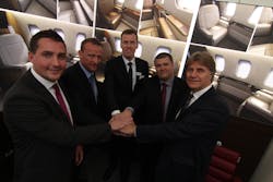 (LEFT TO RIGHT) Robin Freigang, RUAG Cabin Interior Services, Business Jets; Werner Kartner INAIRVATION CEO; Dr. Philip von Schroeter, Lufthansa Technik AG Director OEM Business Units; Sean Gillespie, Flying Colours Corp Executive Vice President Sales & Marketing; Christoph Meyerrose, Lufthansa Bombardier Aviation Services Managing Director CEO (LEFT TO RIGHT) Robin Freigang, RUAG Cabin Interior Services, Business Jets; Werner Kartner INAIRVATION CEO; Dr. Philip von Schroeter, Lufthansa Technik AG Director OEM Business Units; Sean Gillespie, Flying Colours Corp Executive Vice President Sales & Marketing; Christoph Meyerrose, Lufthansa Bombardier Aviation Services Managing Director CEO