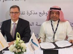 Dr. Johannes Bussmann (CEO Lufthansa Technik) and Nader Khalawi (CEO SAEI) during the signing at the Dubai Airshow Dr. Johannes Bussmann (CEO Lufthansa Technik) and Nader Khalawi (CEO SAEI) during the signing at the Dubai Airshow