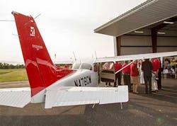(R) The red tail of the Cessna Skyhawk 172 training aircraft delivered to UCM&apos;s Max B. Swisher Skyhaven Airport will become the symbol of The Redtails, UCM&apos;s student aviators. UCM recently select EPIC to provide aviation fuel for their FBO at Skyhaven.