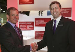 Bell Helicopter announced at HAI Heli-Expo 2016 that its Aeronautical Accessories brand will now include Van Horn composite main rotor blades for Bell 206 series models. From left to right: Dean Rosenlof, president for Van Horn Aviation and Glenn Isbell, executive vice president, Customer Support and Services, Bell Helicopter. Bell Helicopter announced at HAI Heli-Expo 2016 that its Aeronautical Accessories brand will now include Van Horn composite main rotor blades for Bell 206 series models. From left to right: Dean Rosenlof, president for Van Horn Aviation and Glenn Isbell, executive vice president, Customer Support and Services, Bell Helicopter.