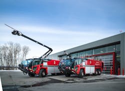 Oshkosh Airport Products LLC has delivered and placed its 300th new generation Oshkosh Striker aircraft rescue and firefighting (ARFF) vehicle into service at Québec City Jean Lesage International Airport in Quebec, Canada. The delivery (in mid-December) included a Striker 6 X 6 apparatus and a Striker 6 X 6 equipped with the Snozzle high-reach extendable turret (HRET). Oshkosh Airport Products LLC has delivered and placed its 300th new generation Oshkosh Striker aircraft rescue and firefighting (ARFF) vehicle into service at Québec City Jean Lesage International Airport in Quebec, Canada. The delivery (in mid-December) included a Striker 6 X 6 apparatus and a Striker 6 X 6 equipped with the Snozzle high-reach extendable turret (HRET).