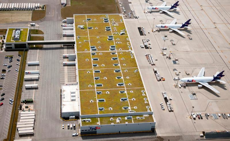 There are 15 structures at O'Hare and Midway with green roofs which together comprise more than eight acres of green roof coverage.