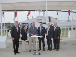 Pictured Left to Right: Bell Helicopter’s Independent Representative (IR) in Chile, Roberto Sieveking, commercial manager, Eagle Copter; Patricia Flores, Bell Helicopter’s sales representative, Latin America; Mr. Eduardo Bianchi; Patrick Moulay; Nicholas Peffer, regional sales manager, Mexico and Chile; Martin Busquets, IR in Chile, Eagle Copter. Pictured Left to Right: Bell Helicopter’s Independent Representative (IR) in Chile, Roberto Sieveking, commercial manager, Eagle Copter; Patricia Flores, Bell Helicopter’s sales representative, Latin America; Mr. Eduardo Bianchi; Patrick Moulay; Nicholas Peffer, regional sales manager, Mexico and Chile; Martin Busquets, IR in Chile, Eagle Copter.