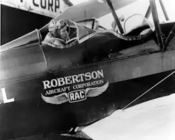 Charles A. Lindbergh chief pilot of Robertson Aircraft Corporation in his DH-4 biplane