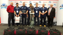 L-R: Tom Murray, director, marketing and business development, Snap-on Industrial; Brandon Statfield, Alaska Airlines; Marvin Hitt, Alaska Airlines; Vishal Prasad, Alaska Airlines; Mike Flowers, Alaska Airlines; TJ Spring, Alaska Airlines; John Goglia, president, Aerospace Maintenance Council. L-R: Tom Murray, director, marketing and business development, Snap-on Industrial; Brandon Statfield, Alaska Airlines; Marvin Hitt, Alaska Airlines; Vishal Prasad, Alaska Airlines; Mike Flowers, Alaska Airlines; TJ Spring, Alaska Airlines; John Goglia, president, Aerospace Maintenance Council.