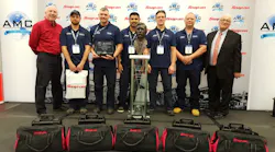 Alaska Airlines won the Bill O'Brien Award for Excellence in Aircraft Maintenance for 2016. L-R: Tom Murray, director, marketing and business development, Snap-on Industrial; Brandon Statfield, Alaska Airlines; Marvin Hitt, Alaska Airlines; Vishal Prasad, Alaska Airlines; Mike Flowers, Alaska Airlines; TJ Spring, Alaska Airlines; and John Goglia, president, Aerospace Maintenance Council.