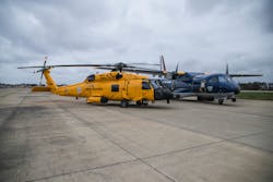 Six MH-60 JAYHAWK&trade; helicopters have been repainted in 1950s-era yellow, and a dark blue and silver metallic livery flown from 1934 to 1943 has been recreated on two HC-144 Ocean Sentry aircraft.