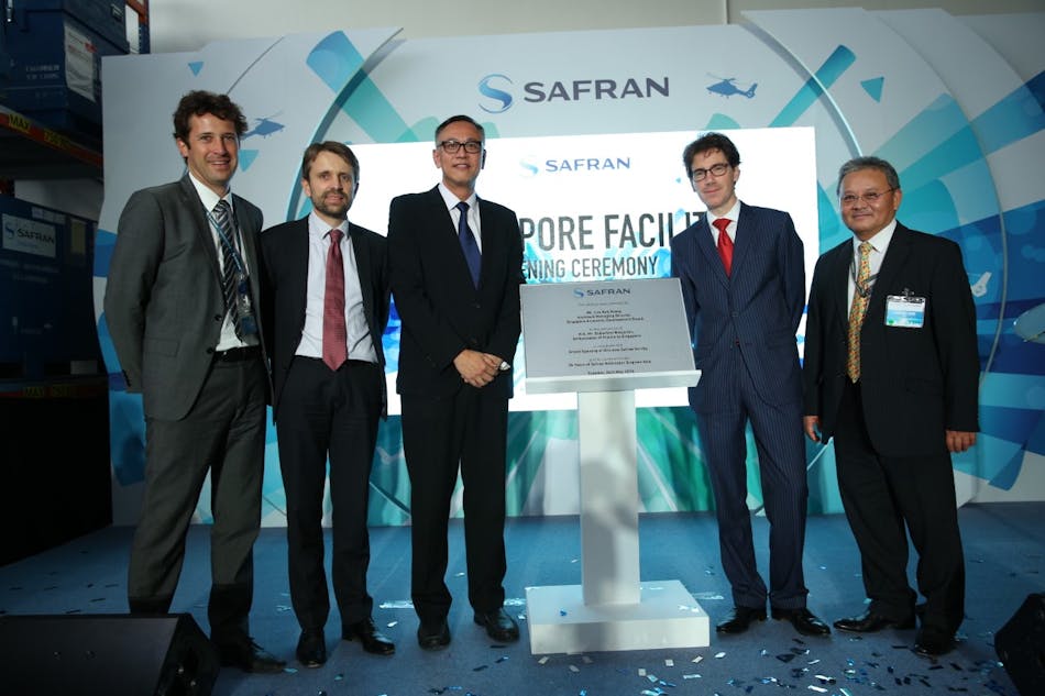 From left to right: Mr Mathieu Albert, Safran Helicopter Engines Asia Managing Director; Mr Franck Saudo, Safran Helicopter Engines Executive Vice President Support &amp; Services; Mr Lim Kok Kiang, Assistant Managing Director of Singapore Economic Development Board; Mr Benjamin Dubertret, Ambassador of France to Singapore; Mr Francois Dang, Safran Singapore Country Delegate