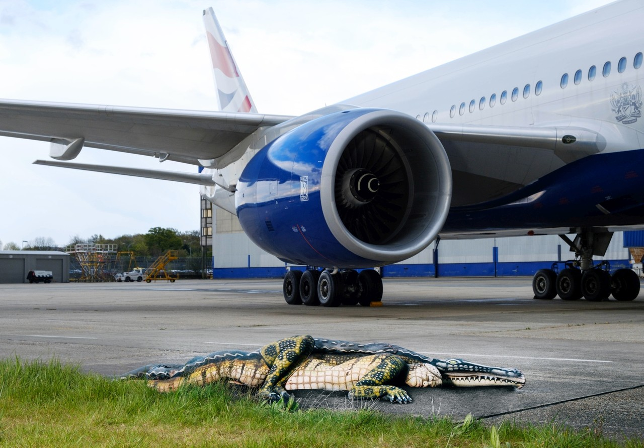 The painted alligator at Gatwick Airport.