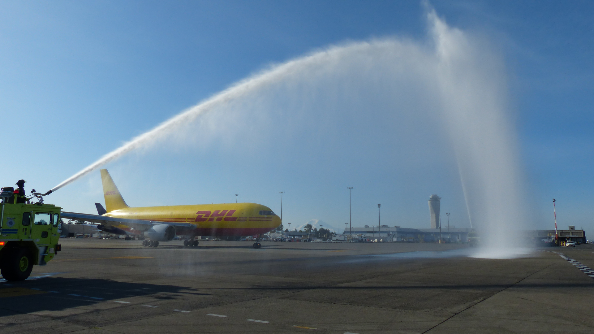 Welcoming a DHL 767 to Sea-Tac Airport.