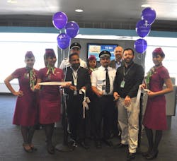 Volaris Airlines flight crew and CDA staff celebrate the airline&apos;s new route from Chicago to Monterrey, Mexico.