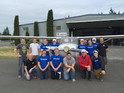 The students from Weyauwega, WI, showing off their aircraft after a week building it at Glasair Aviation in Arlington, WA. Next stop EAA AirVenture.