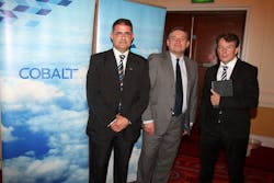From left to right, Cobalt Air&rsquo;s Chairman, Gregory Diacou is pictured alongside Ideagen CEO, David Hornsby, and Cobalt Air CEO, Andrew Pyne at the airline&rsquo;s launch event.