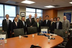 Miami-Dade Aviation Department Director Emilio T. Gonz&aacute;lez (fifth from left); Mayor of Kagoshima Hiroyuki Mori (middle); MDAD Chief of Staff Joseph Napoli (fourth from right); Consul General of Japan in Miami Ken Okaniwa (second from right); and MDAD Deputy Director Ken Pyatt (far right).