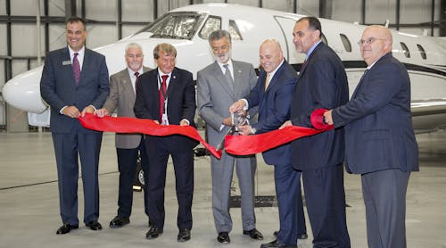 Ribbon cutting at the new Signature Flight Support facility at Burke Lakefront Airport.