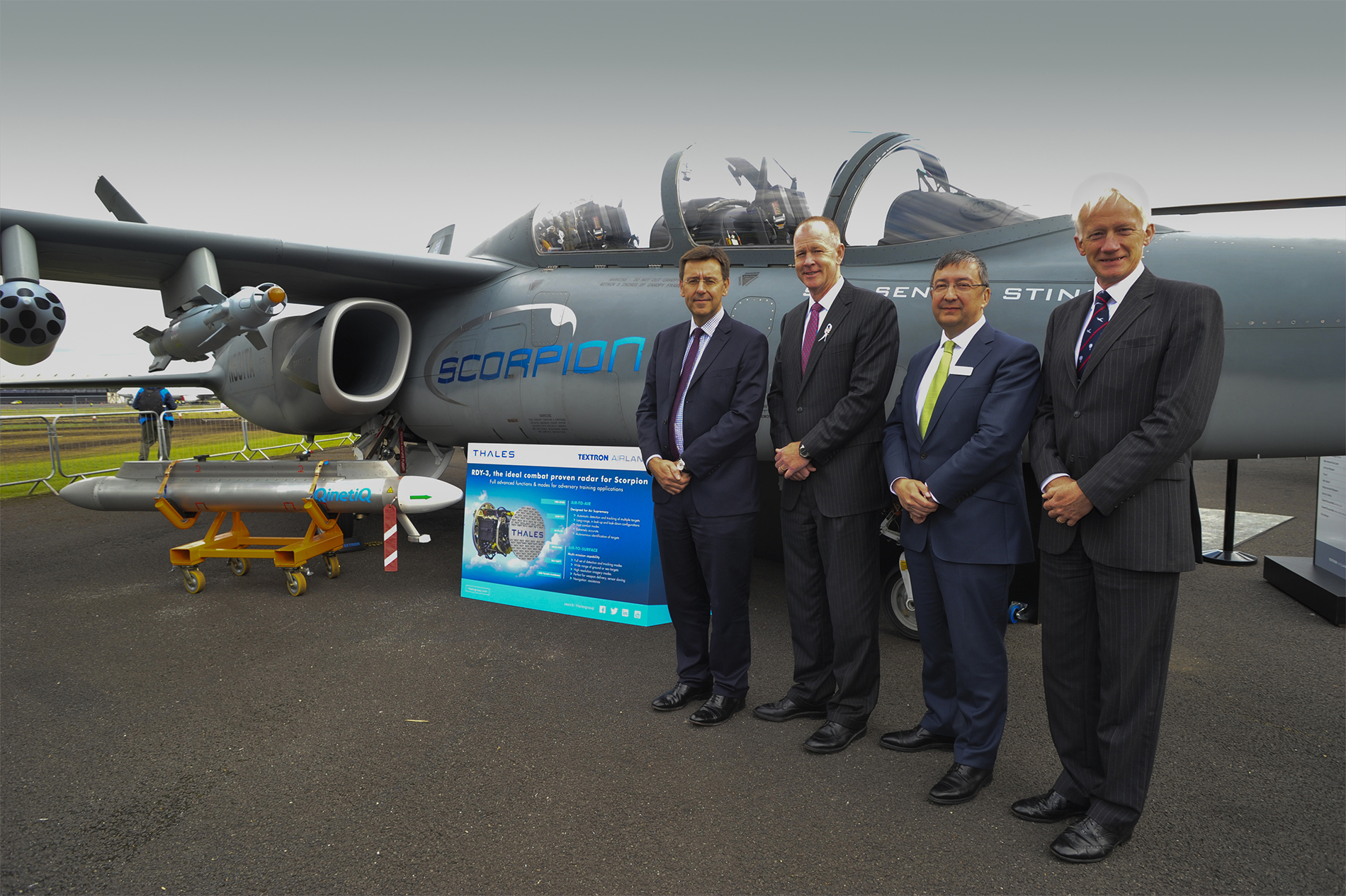 From Left to Right: Steve Wadey, CEO QinetiQ; Scott Donnelly, Chairman and CEO, Textron; Victor Chavez, CEO Thales UK; and Sir Steven Dalton, Senior Air Advisor to Textron AirLand