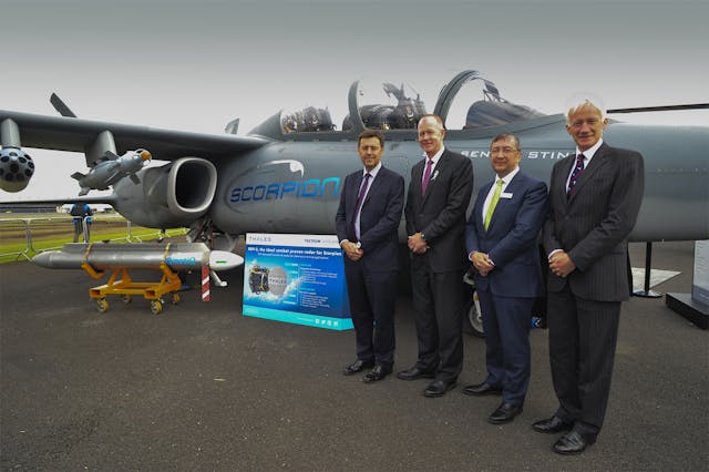 From Left to Right: Steve Wadey, CEO QinetiQ; Scott Donnelly, Chairman and CEO, Textron; Victor Chavez, CEO Thales UK; and Sir Steven Dalton, Senior Air Advisor to Textron AirLand