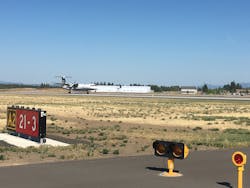 The first arrival to Spokane International Airport after the main runway reopened Aug. 16. The first arrival to Spokane International Airport after the main runway reopened Aug. 16.