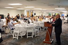 MDAD Chief of Staff Joseph Napoli and IATA Cargo Network Services Assistant Director of Standards and Facilitation Michael White address attendees at the MIA e-Air Waybill workshop on Aug. 2.