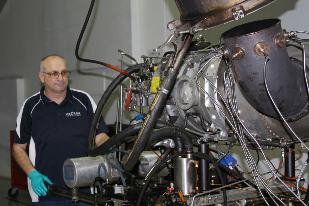Technician works on PT6A engine at Vector&rsquo;s Brisbane, Australia, facility.