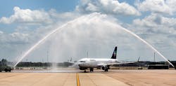 Volaris was given a traditional water cannon salute Aug. 7, at Austin-Bergstrom International Airport.
