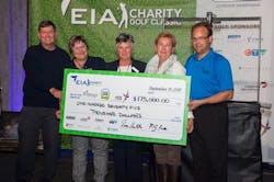 Tom Ruth, EIA President and CEO, Left, and Myron Keehn, EIA VP Commercial Development, right, present the Cheque to Deb Cautley (YESS), Erna Carter (Riseup Society Alberta) and Gert Reynar (LDFB). Tom Ruth, EIA President and CEO, Left, and Myron Keehn, EIA VP Commercial Development, right, present the Cheque to Deb Cautley (YESS), Erna Carter (Riseup Society Alberta) and Gert Reynar (LDFB).