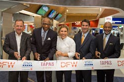 From left to right, Chris Poinsatte, CFO, Dallas Fort Worth International Airport; Frank Howell, President, F. Howell Management Services Ltd.; Lorena Garcia, Celebrity Chef and Author; Anthony Alessi, Vice President of Business Development, HMSHost; Michael Baldwin, AVP, Airport Concessions, Dallas Fort Worth International Airport.