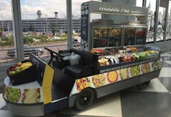 HMSHost&rsquo;s Mobile Ala Cart, Chicago O&rsquo;Hare&rsquo;s first mobile food cart that delivers select food and beverages to travelers at their gates.