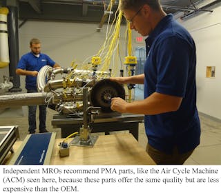 Independent MROs recommend PMA parts, like the air cycle machine (ACM), because these parts offer the same quality but are less expensive.