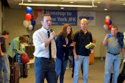 A celebration commemorating the launch was held Oct. 7, at Tucson's airport prior to the scheduled 8:15 a.m. departure. A celebration commemorating the launch was held Oct. 7, at Tucson's airport prior to the scheduled 8:15 a.m. departure.