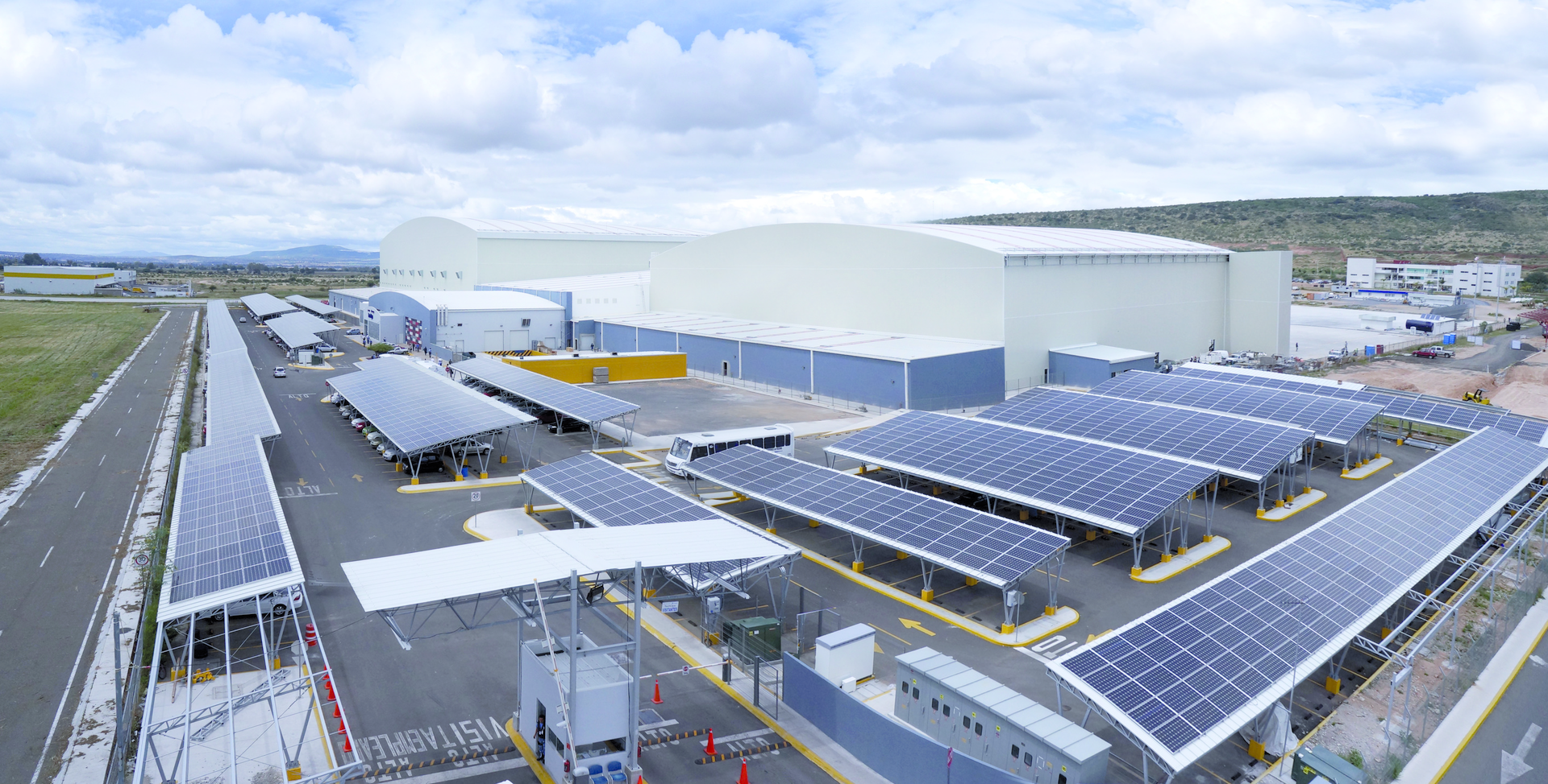 Photovoltaic parking shades provide 75 percent of TechOps Mexico's peak power needs