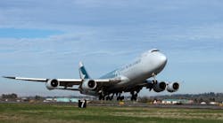 Cathay Pacific Airways 747-8F departing Portland International Airport