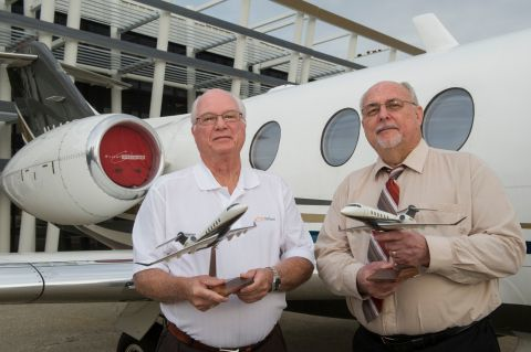 Senior Aviation Mechanics Donald Albrecht, left, and Robert Mervar are shown after receiving the FAA Charles Taylor 'Master Mechanic' Award