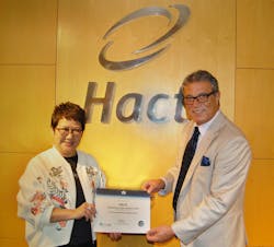 Hactl Finance Director Amy Lam receives the IGOM certificate from IATA Head of Ground Operations Joseph Suidan. Hactl Finance Director Amy Lam receives the IGOM certificate from IATA Head of Ground Operations Joseph Suidan.