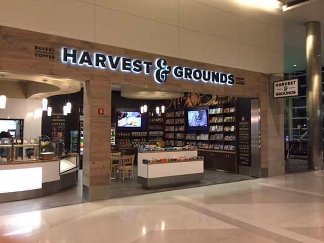 Harvest & Grounds serves freshly baked pastries, espresso drinks, sandwiches, salads, gourmet bite-to-eat plates, and packaged snacks.