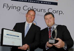 Kevin Kliethermes, director of sales, and Sean Gillespie, executive VP, accepted the award on Flying Colours Corp.'s behalf. Kevin Kliethermes, director of sales, and Sean Gillespie, executive VP, accepted the award on Flying Colours Corp.'s behalf.