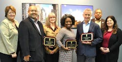 Airport representatives with ACI-NA award plaques. From left to right, Debbie Wodrich, Unison Consulting; Marc Wright, CDA; Patricia Grzyb, Unison Consulting; Tiffany Green, CDA; Glen Ryniewski, CDA; Horatio Watson, CDA; Angie Kocerka, CDA. Airport representatives with ACI-NA award plaques. From left to right, Debbie Wodrich, Unison Consulting; Marc Wright, CDA; Patricia Grzyb, Unison Consulting; Tiffany Green, CDA; Glen Ryniewski, CDA; Horatio Watson, CDA; Angie Kocerka, CDA.