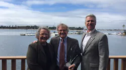 Mary Vigilante, left, of Synergy Consultants, along with John Johansen of Ted Stevens Anchorage International Airport (not pictured) nominated Ryk Dunkelberg, center, for the award. Jim Elwood , right, director of aviation for Jackson Hole Airport and a longtime client and friend of Ryk’s, was asked to present the award.