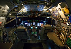 Boeing crews have updated the cockpit and avionics systems of NATO's AWACS aircraft, including five full-color displays that provide crewmembers with customizable engine, navigation and radar data. Boeing crews have updated the cockpit and avionics systems of NATO's AWACS aircraft, including five full-color displays that provide crewmembers with customizable engine, navigation and radar data.