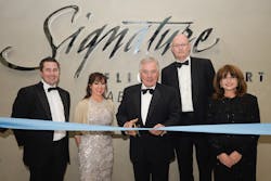 Left to Right: Daniel Myles, Director of Signature Luton; Evie Freeman, Managing Director of Signature Flight Support EMEA; Sir Nigel Rudd, Chairman of the Board for BBA Aviation; Simon Pryce, Chief Executive Office of BBA Aviation; and Maria A. Sastre, President and Chief Operating Officer Signature Flight Support. Left to Right: Daniel Myles, Director of Signature Luton; Evie Freeman, Managing Director of Signature Flight Support EMEA; Sir Nigel Rudd, Chairman of the Board for BBA Aviation; Simon Pryce, Chief Executive Office of BBA Aviation; and Maria A. Sastre, President and Chief Operating Officer Signature Flight Support.