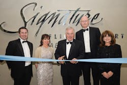 Left to Right: Daniel Myles, Director of Signature Luton; Evie Freeman, Managing Director of Signature Flight Support EMEA; Sir Nigel Rudd, Chairman of the Board for BBA Aviation; Simon Pryce, Chief Executive Office of BBA Aviation; and Maria A. Sastre, President and Chief Operating Officer Signature Flight Support.