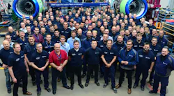 Rolls-Royce employees celebrate the delivery of the 7,000th engines from the Dahlewitz site.