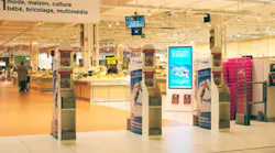 Oreo advertises on this ShopperCast display in a Carrefour hypermarket.