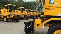 Oshkosh Airport Products has delivered 33 snow removal vehicles to the Dallas/Fort Worth International Airport (DFW) in Dallas, Tex. The purchase represents one of the largest airport snow removal vehicle orders in the company&rsquo;s history. Pictured here are the last six units at the factory being prepared for delivery to DFW.