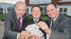 BACA Chairman, Richard Mumford (centre) with London Biggin Hill Marketing Manager, Andy Patsalides (right of photo) and Mark Ranger of Charter Broker (left of photo).