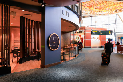 Centrally located in the international terminal, the restaurant is wrapped around the airport's iconic aquarium and is designed to draw on a coastal waters theme.