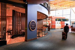 Centrally located in the international terminal, the restaurant is wrapped around the airport's iconic aquarium and is designed to draw on a coastal waters theme. Centrally located in the international terminal, the restaurant is wrapped around the airport's iconic aquarium and is designed to draw on a coastal waters theme.