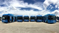 The Electric Blu Bus currently operating Sydney Airport’s shuttle service. The Electric Blu Bus currently operating Sydney Airport’s shuttle service.